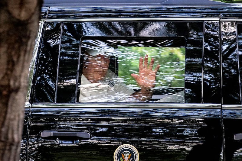 STERLING, VA - SEPTEMBER 1:  U.S. President Donald Trump departs Trump National Golf Club on September 1, 2025 in Sterling, Virginia. President Trump is remaining in the Washington, DC area for the Labor Day Weekend. (Photo by Al Drago/Getty Images)