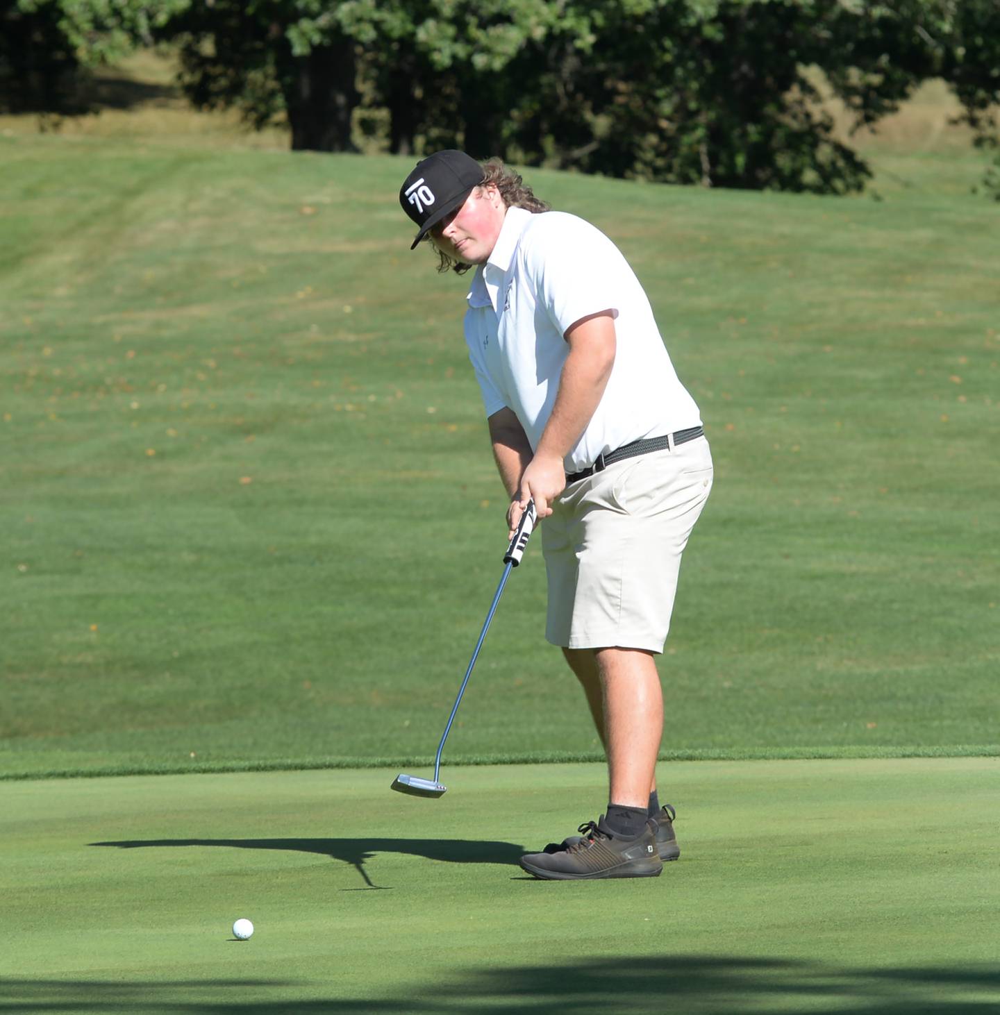 Forreston's Kaden Brown putts at the Salley Wessels Golf Invitational in Mt. Morris on Saturday, Sept. 21, 2024. Brown finished 17th at the 1A state golf meet that October.