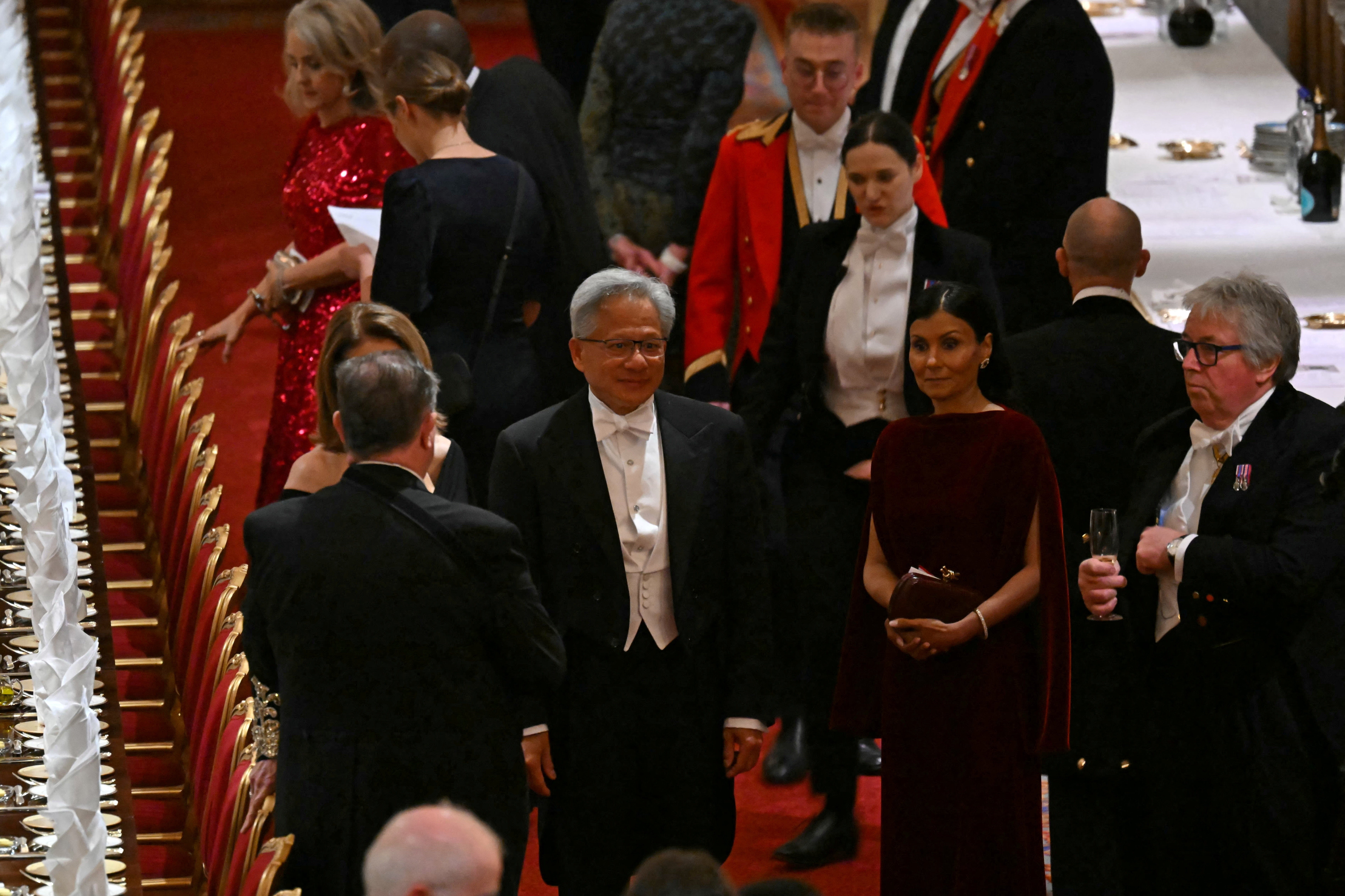 Nvidia CEO Jensen Huang mingles at the state banquet