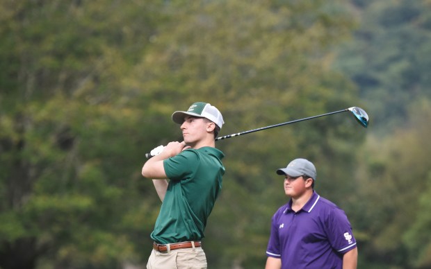 Wyoming Area’s Mitch Rusinchak follows through with a drive at...