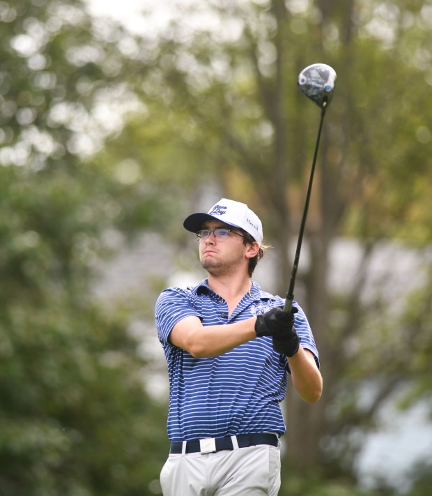 Abington Heights’ Will Herold drives at Fox Hill Country Club...