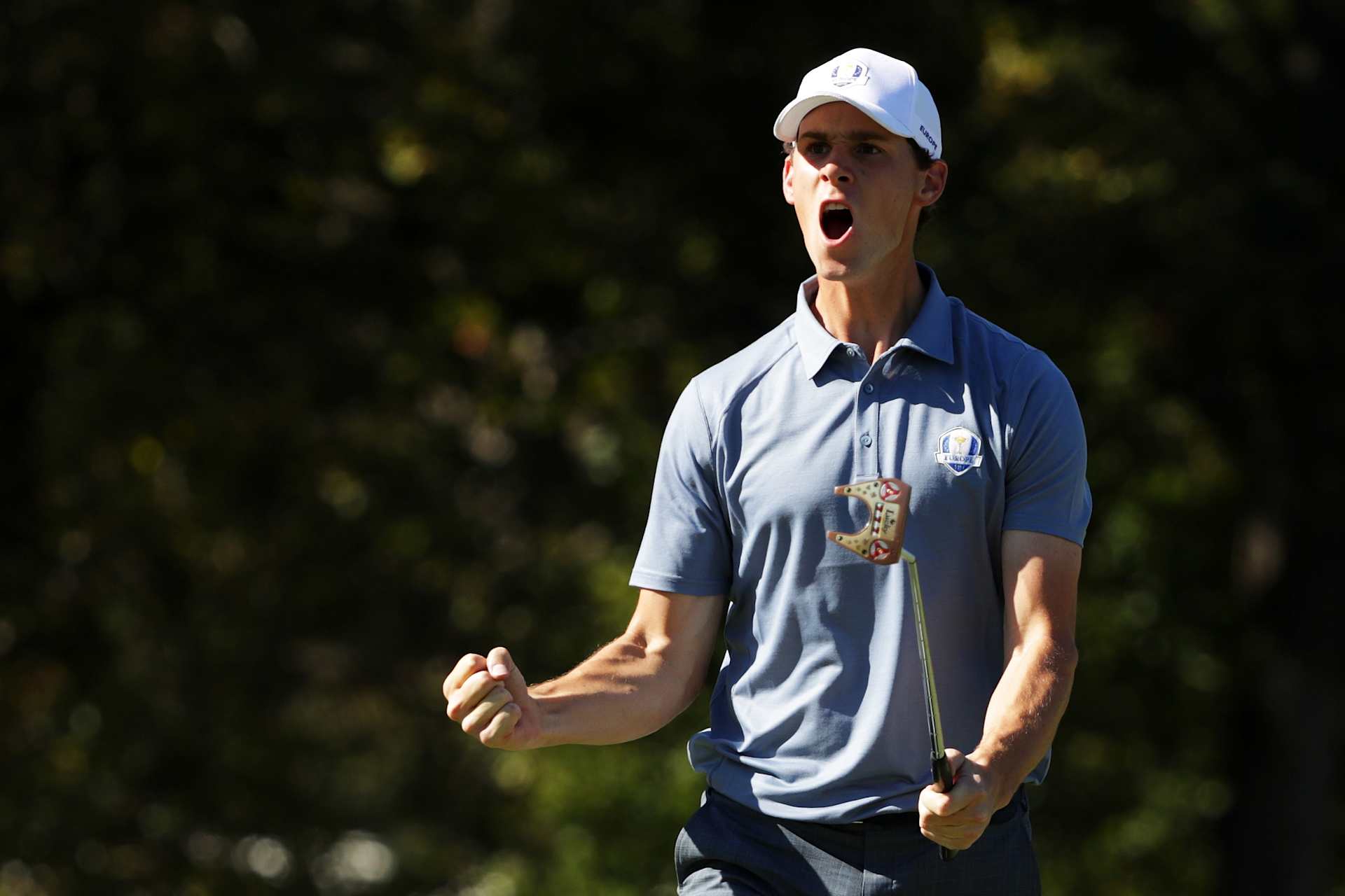 CHASKA, MN - OCTOBER 02: Thomas Pieters of Europe reacts on the 14th green during singles matches of the 2016 Ryder Cup at Hazeltine National Golf Club on October 2, 2016 in Chaska, Minnesota.  (Photo by Streeter Lecka/Getty Images)