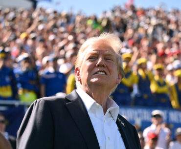 Why he says Democrats are at fault President Donald Trump attends the Ryder Cup golf tournament at Bethpage Black Golf Course in Farmi...