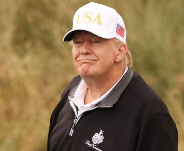 US President Donald Trump plays golf at Trump International Golf Links Aberdeen