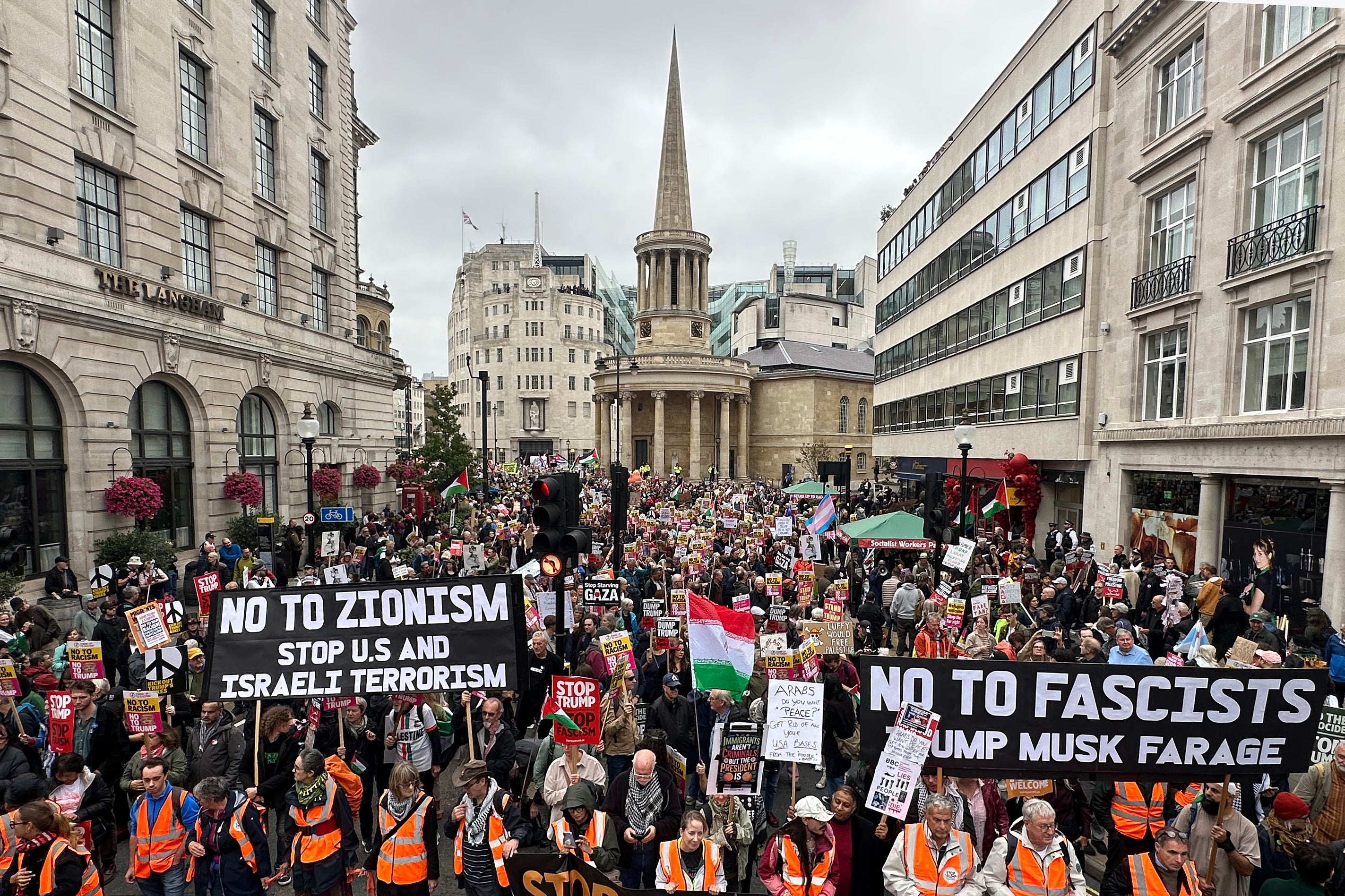 A large group staged a protest in London on Wednesday as US President Donald Trump visited the UK