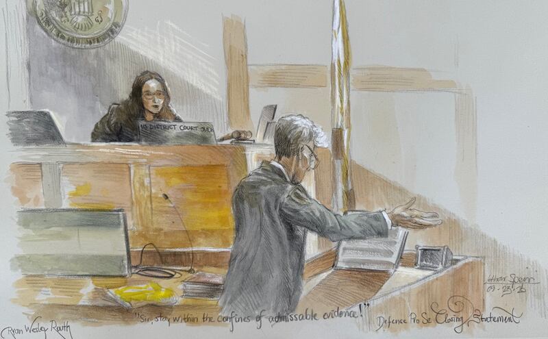 US District Judge Aileen Cannon listening to Ryan Routh in court (Lothar Speer/AP)