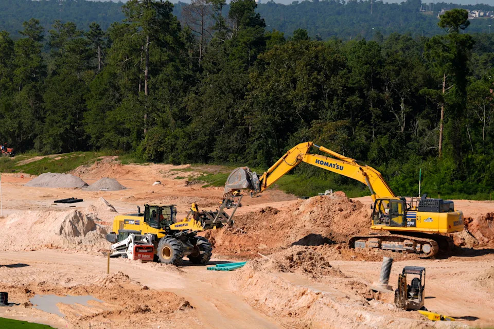 Sept 3, 2025; Augusta, Georgia, USA; Construction crews work near the new clubhouse during the media visit to The Patch. The project is on track to open in the spring of 2026. Mandatory Credit: Katie Goodale - Augusta Chronicle/USA TODAY NETWORK
