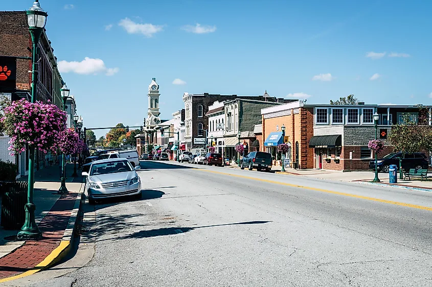 Main Street in Georgetown, Kentucky, on a beautiful sunny fall day. 