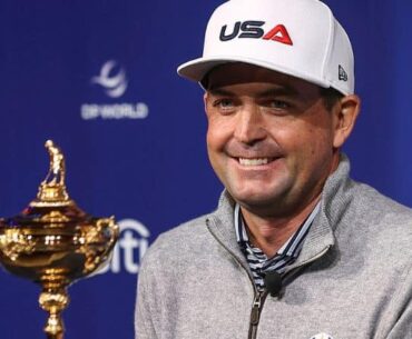 U.S. Ryder Cup golf team captain Keegan Bradley speaks at a press conference in New York, Tuesday, Oct. 8, 2024. (AP Photo/Heather Khalifa)