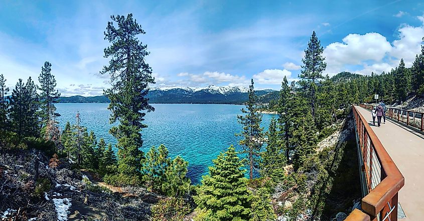 Lake Tahoe East Shore walking path in Incline Village, Nevada (USA).