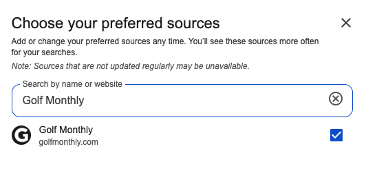 A 'Choose your preferred sources box' on Google