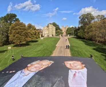 Massive Photo of Trump and Epstein Unfurled Outside Windsor Castle