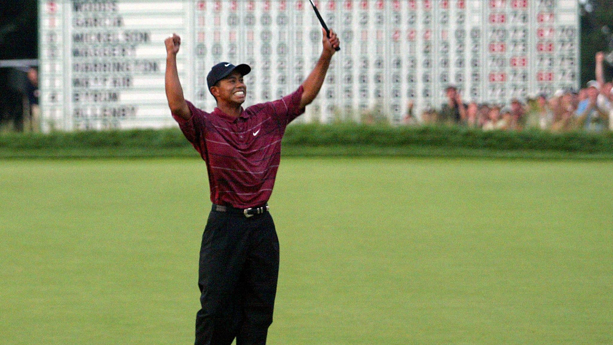Tiger Woods reacts to winning the US Open