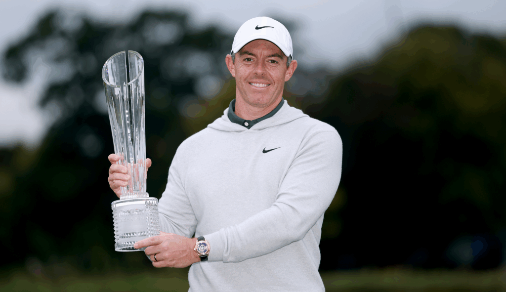 Rory McIlroy holds the Amgen Irish Open trophy