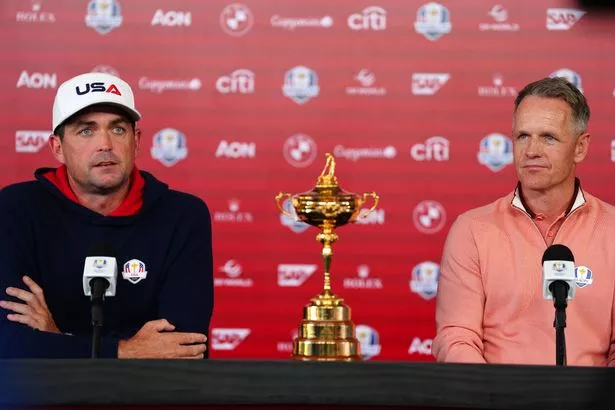 Keegan Bradley and Luke Donald talk to the media