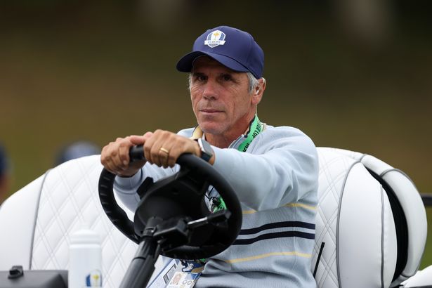 Gianfranco Zola, former footballer and Team Europe buggy driver, looks on during the Friday morning foursomes matches of the 2025 Ryder Cup at Black Course at Bethpage State Park Golf Course on September 26, 2025 in Farmingdale, New York.