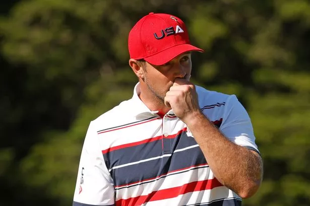 FARMINGDALE, NEW YORK - SEPTEMBER 28: Bryson DeChambeau of Team United States reacts to a missed putt for birdie on the 13th green during the Sunday singles matches of the 2025 Ryder Cup at Black Course at Bethpage State Park Golf Course on September 28, 2025 in Farmingdale, New York. (Photo by Harry How/Getty Images)