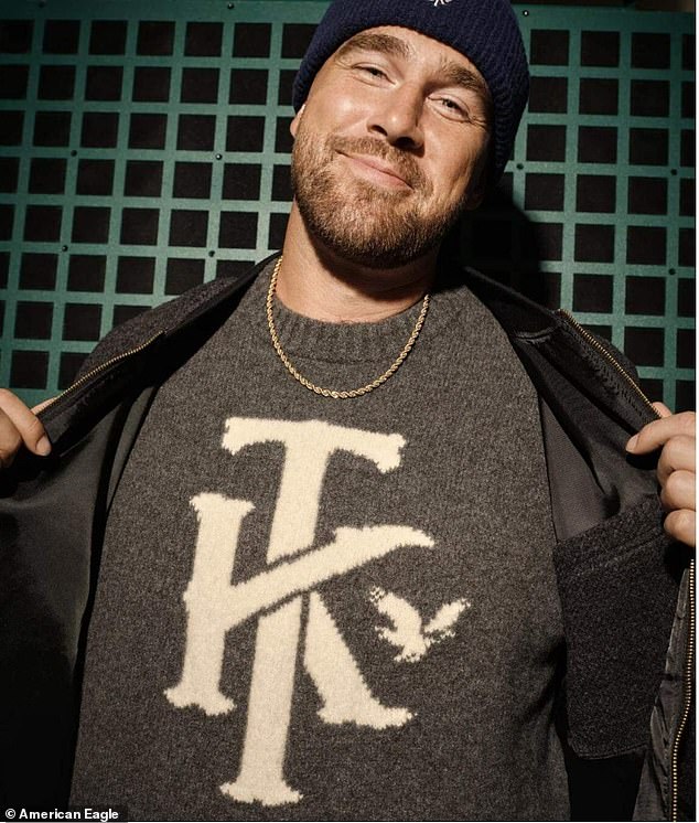 Social media sleuths instantly drew comparisons to the "TK" logo for the clothing line that Kansas City Chiefs tight end Travis Kelce released back in August with American Eagle