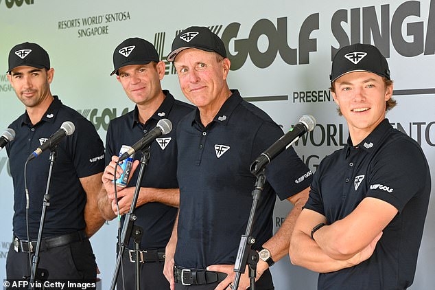 HyFlyers team captain Phil Mickelson (second right) with team-mates James Piot (right), Cameron Tringale (left) and Brendan Steele... but how long can LIV keep writing the cheques?