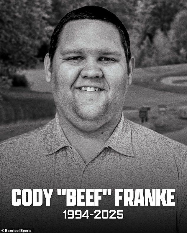 Cody ‘Beef’ Franke, a major contributor and golf enthusiast for Barstool Sports, has passed away, the website announced Monday. He suffered a sudden medical issue, per reports
