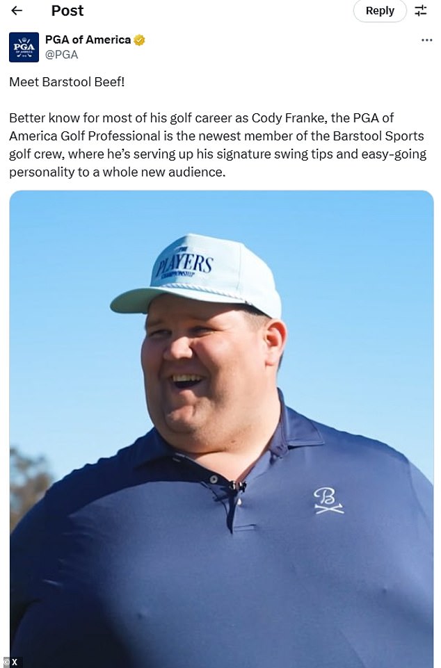 Beef, as he was known, had been a PGA Of America pro before moving on to Barstool Sports