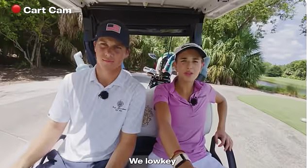 Kai Trump plays golf with unrecognizable former child star with a very famous sister Kai Trump filmed her latest golfing YouTube video with friend Allan Kournikova (left)