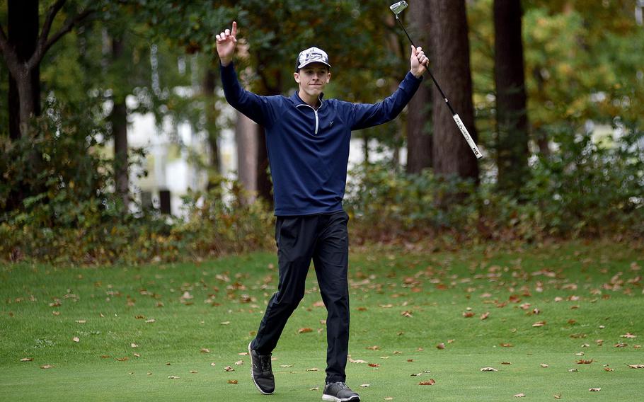 Michael Schmiedel celebrates winning a title.