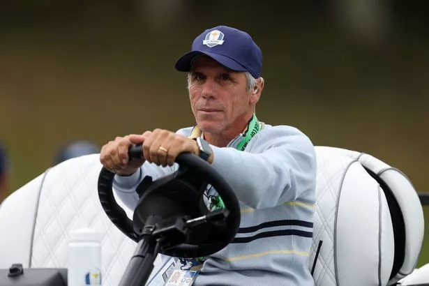 Gianfranco Zola, former footballer and Team Europe buggy driver, looks on during the Friday morning foursomes matches of the 2025 Ryder Cup at Black Course at Bethpage State Park Golf Course on September 26, 2025 in Farmingdale, New York.