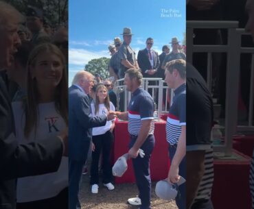 Donald Trump and granddaughter Kai Trump greet crowd, players at Ryder Cup in New York
