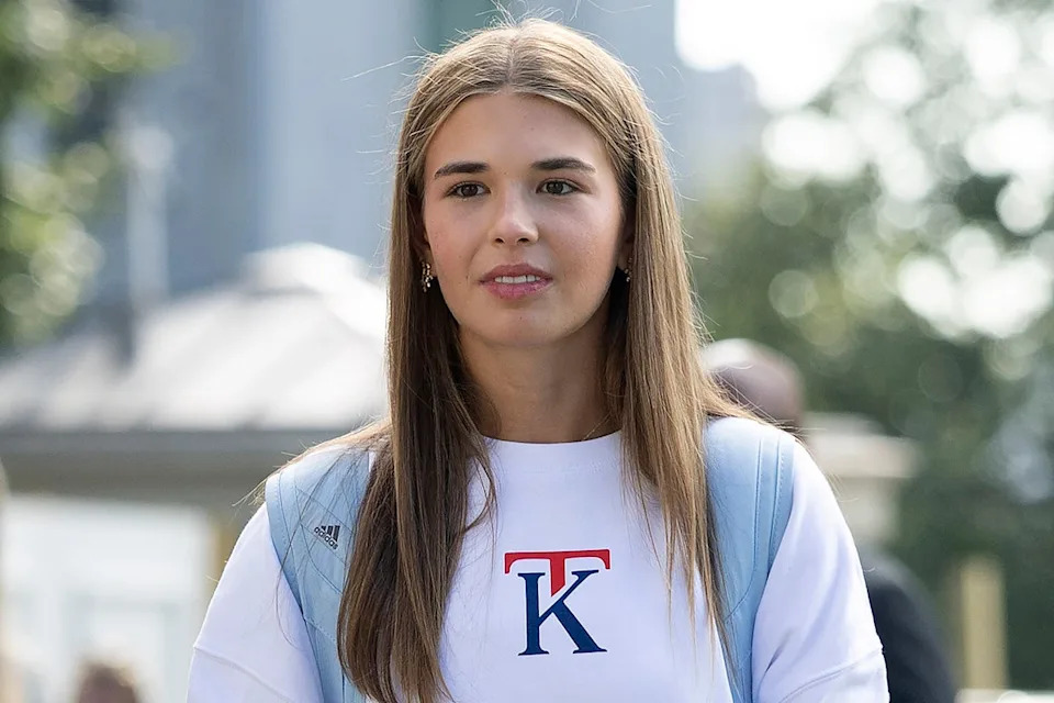 Kai Trump, U.S. President Donald Trump’s granddaughter, departs the White House sporting a sweater from her new clothing line on Friday ,September 26, 2025 (Getty)