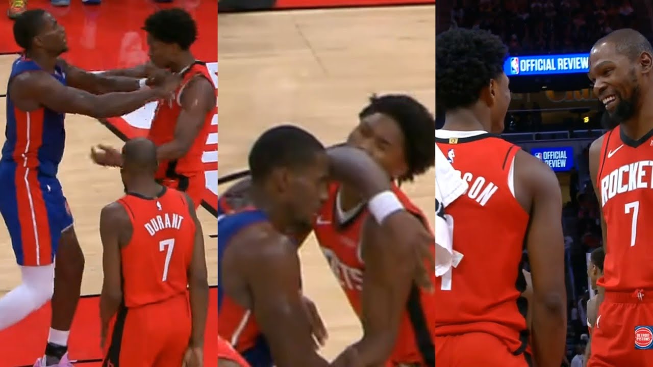 Jalen Duren shoves Amen Thompson then elbows him in face and gets ejected Jalen Duren shoves Amen Thompson then elbows him in face and gets ejected