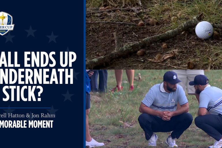 Jon Rahm & Tyrrell Hatton’s Ball Ends Up UNDERNEATH a Stick and Still Win Hole | 2025 Ryder Cup Jon Rahm & Tyrrell Hatton's Ball Ends Up UNDERNEATH a Stick and Still Win Hole | 2025 Ryder Cup
