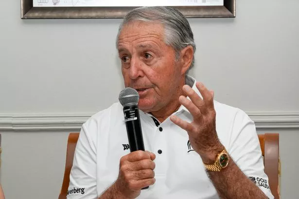 THE WOODLANDS, TX - MAY 03: Gary Player is interviewed as part of the Folds of Honor Greats of Golf press conference before the second round of PGA Champions Insperity Invitational at The Woodlands Country Club on May 3, 2025, in The Woodlands, Texas. (Photo by Ken Murray/Icon Sportswire via Getty Images)
