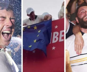 Inside Europe celebrations, pictures, video, golf news, Rory McIlroy covers Bryson DeChambeau’s name, Donald Trump