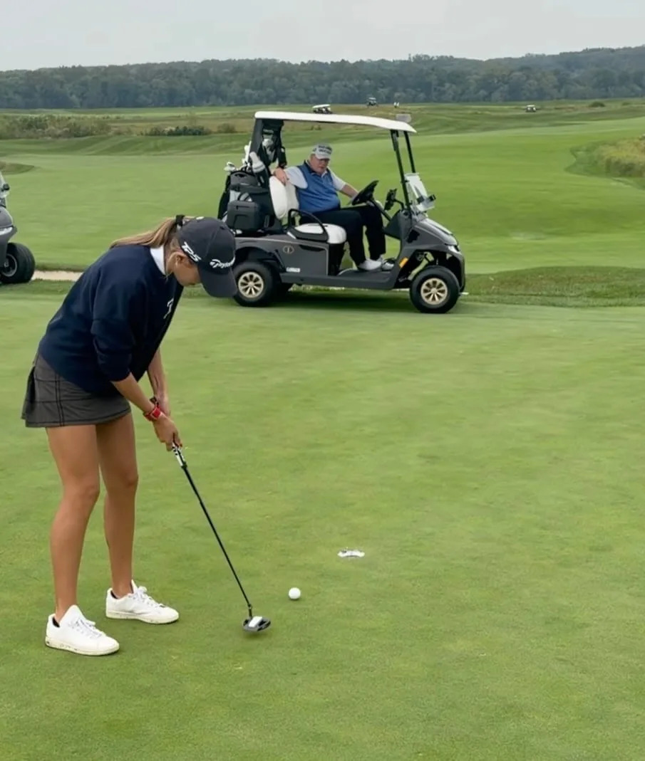 President Donald Trump drove his golf cart on the green of his golf club in Virginia, breaking a basic rule of golf etiquette. / Kai Trump/Instagram