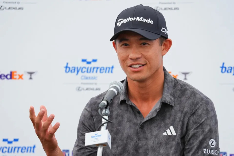 Collin Morikawa of the United States speaks in a press conference prior to the Baycurrent Classic at Yokohama Country Club on October 8, 2025 in Yokohama, Japan. Getty Images