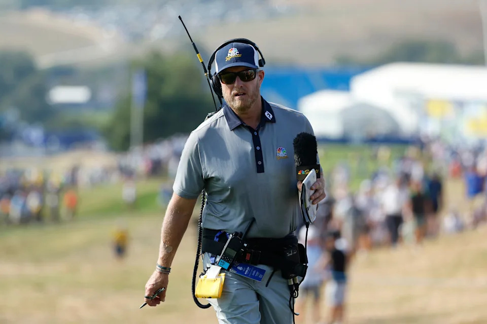 NBC Sports reporter John Wood at the Saturday afternoon fourball matches a the 2023 Ryder Cup at Marco Simone Golf Club.