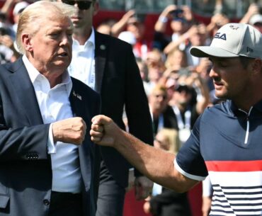 Donald Trump attends Ryder Cup, walks Bryson DeChambeau to first tee Donald Trump attends Ryder Cup, walks Bryson DeChambeau to first tee