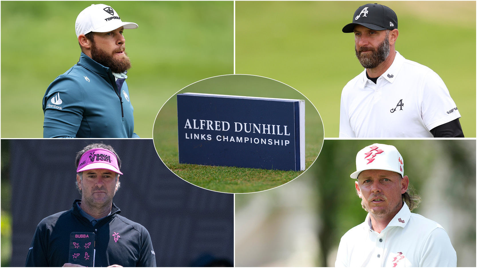 The Alfred Dunhill Links Championship board, with four LIV golfers surrounding it