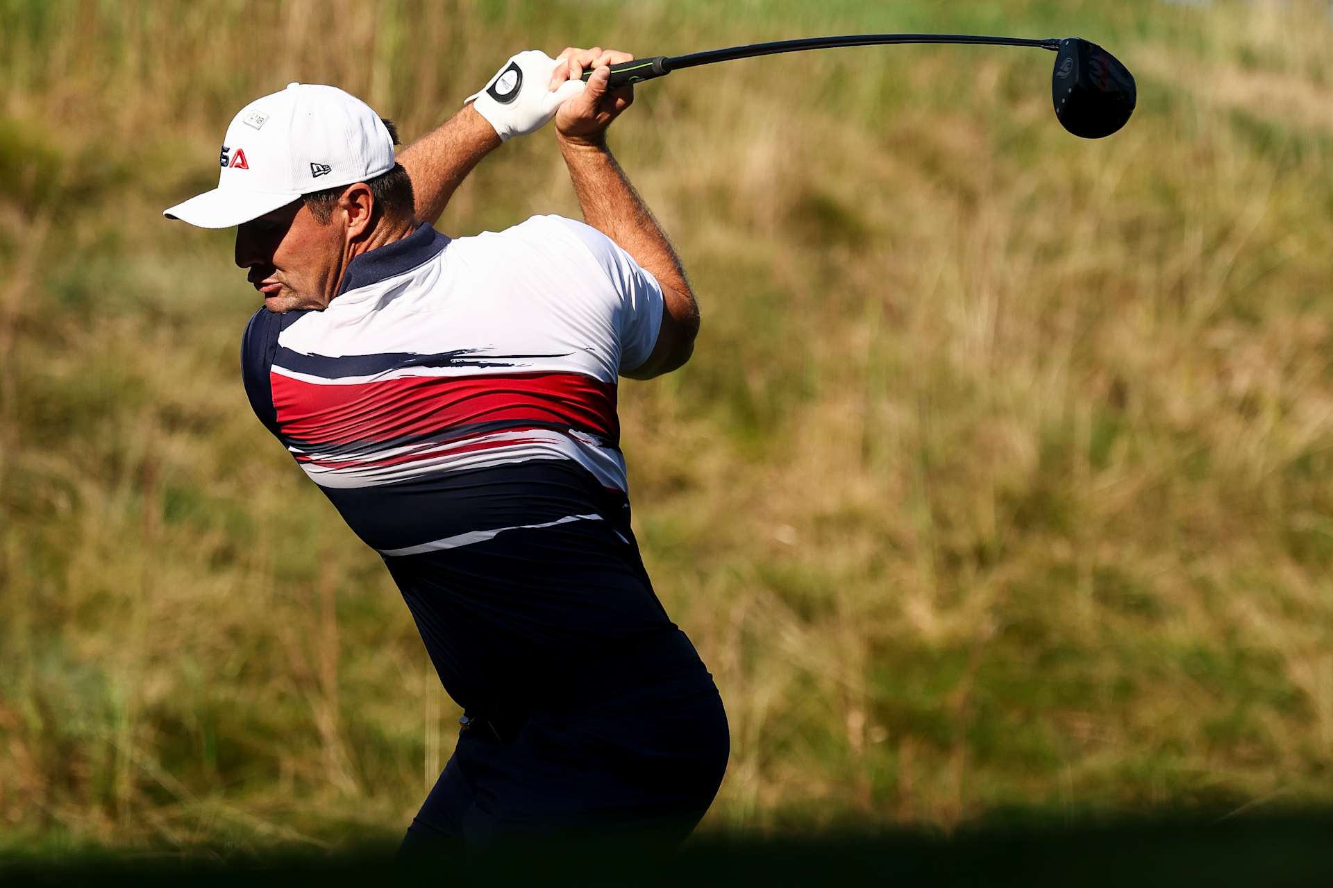 FARMINGDALE, NEW YORK - SEPTEMBER 22: Bryson DeChambeau of Team United States tees off on the fourth hole during a practice round prior to the Ryder Cup 2025 at Black Course at Bethpage State Park Golf Course on September 22, 2025 in Farmingdale, New York. (Photo by Jared C. Tilton/Getty Images)