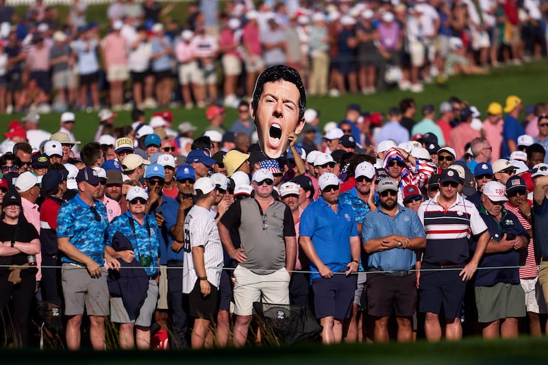 Fans attend the Sunday singles matches at Ryder Cup at Black Course at Bethpage. Photograph: Mateo Villalba/Getty