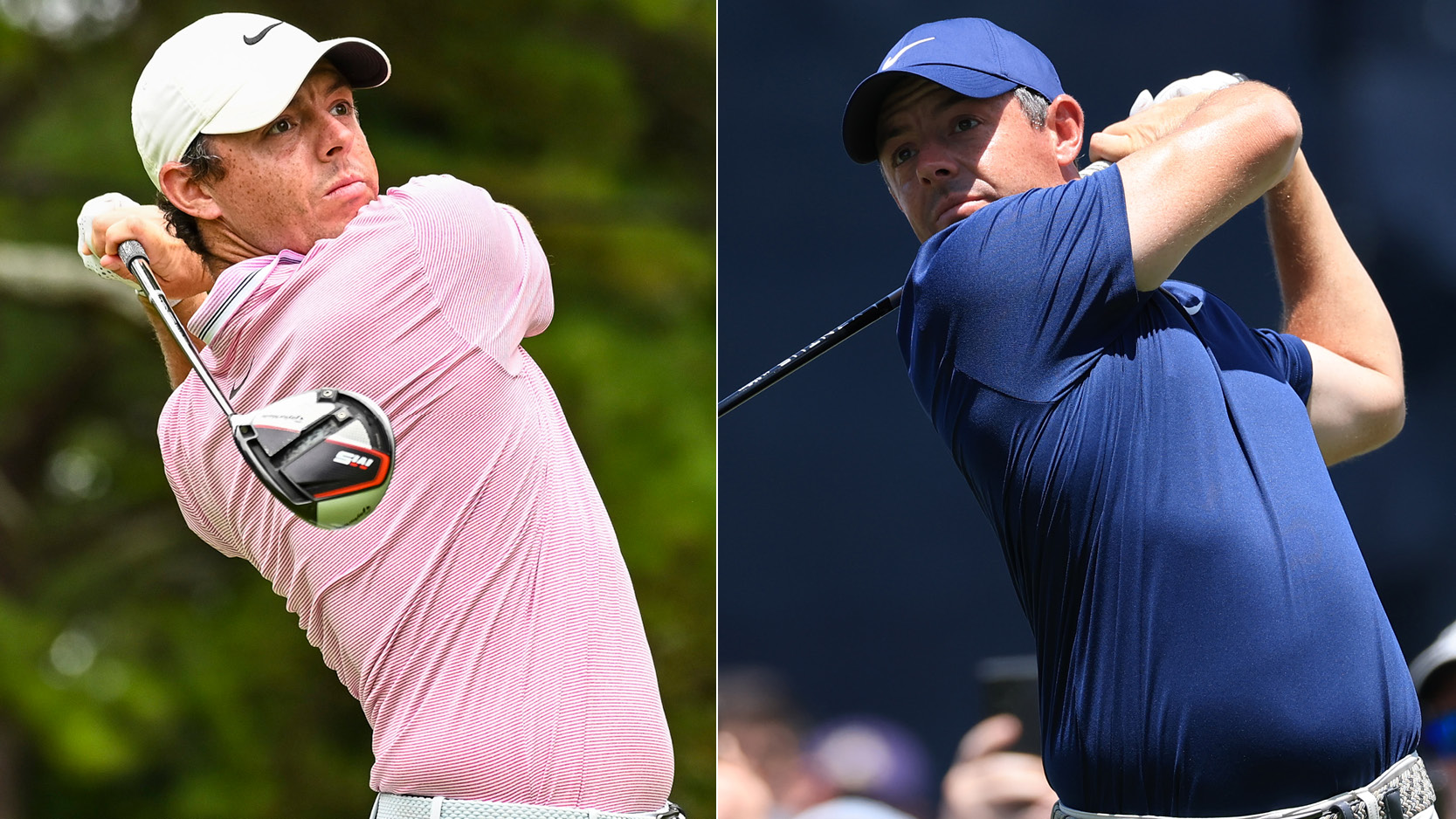 Rory McIlroy hits a driver from 2019 and 2025