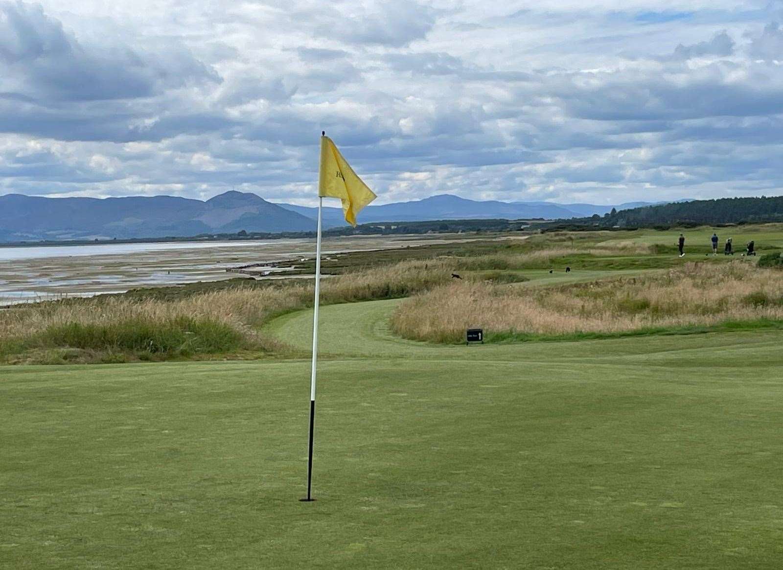 The new 9th green on the Struie Course enjoys spectacular views over the Dornoch Firth towards the distant hills. Pic: Bannerman Media
