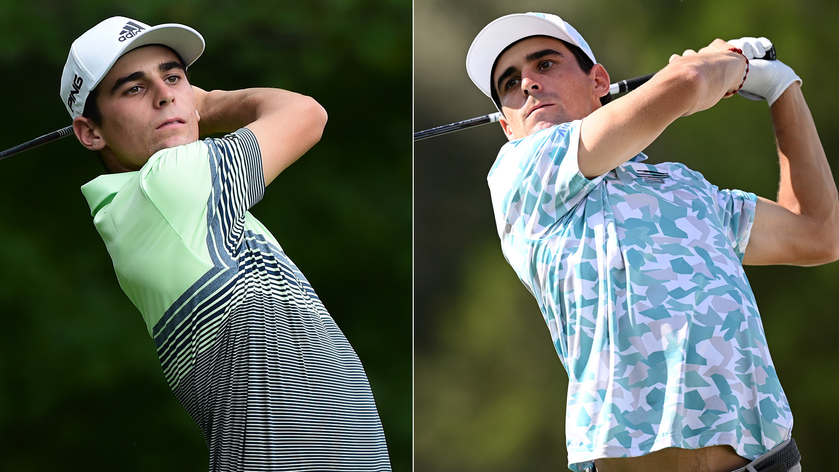 Joaquin Niemann in 2019 and 2025 hitting a driver