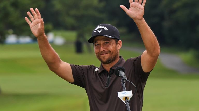 Xander Schauffele celebrates his victory. (AP Photo/Hiro Komae)