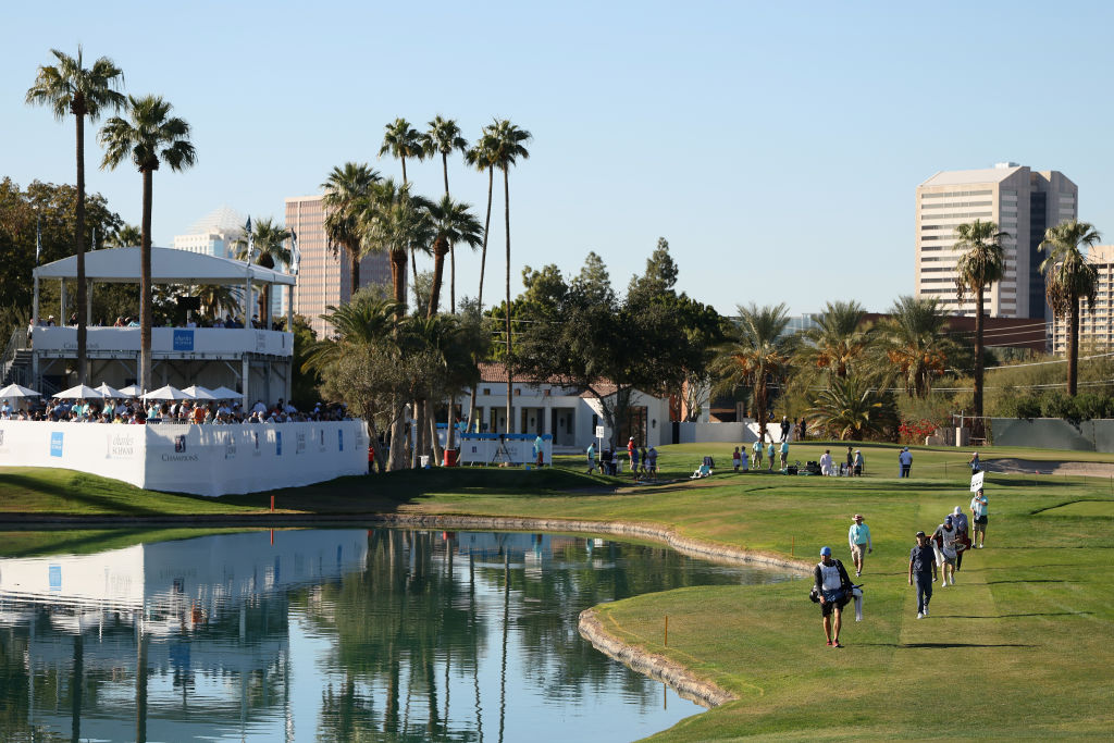 Mark Hensby of Australia walks down the 15th hole during the third round of the Charles Schwab Cup Championship 2024 at Phoenix Country Club on November 09, 2024 in Phoenix, Arizona.