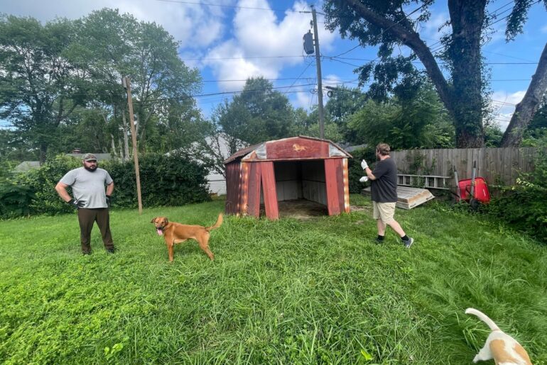 Buddies helped me tear down old rusty and build the swing shack Buddies helped me tear down old rusty and build the swing shack