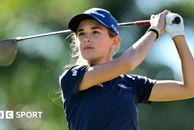 Kai Trump watches the ball after taking a shot