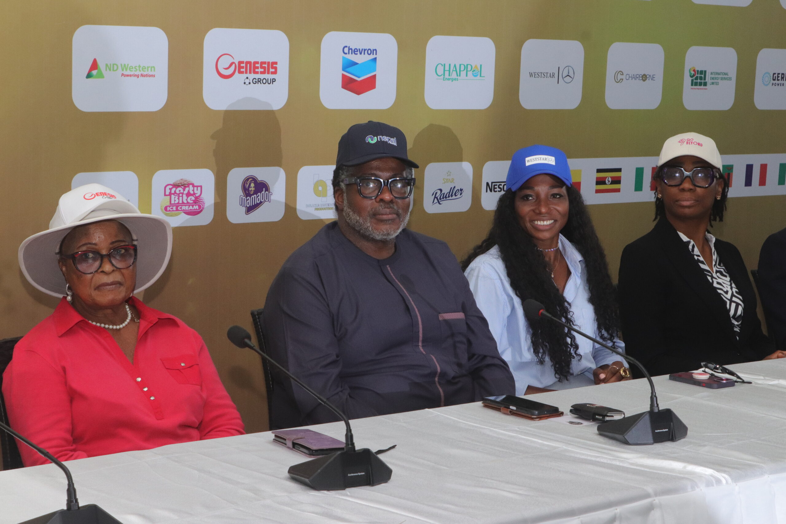 LEFT TO RIGHT: Chief Bintu Fatima Tinubu, Iyalode of Lagos, Mr. Akinwumi Akintola, Chairman Ikoyi Club 1938, Bali Lawal, Golfer and Fashion Icon, Mrs. Peggy Onwu, Lady Captain Ikoyi Ladies' Golf Section, at the Ikoyi Ladies' Golf Club 50th anniversary press conference (PHOTO CREDIT: Ikoyi Club)