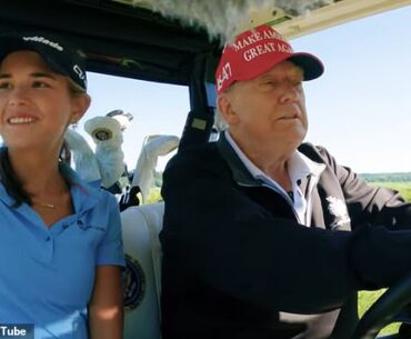 Kai Trump golfs with her grandfather President Donald Trump for a YouTube video